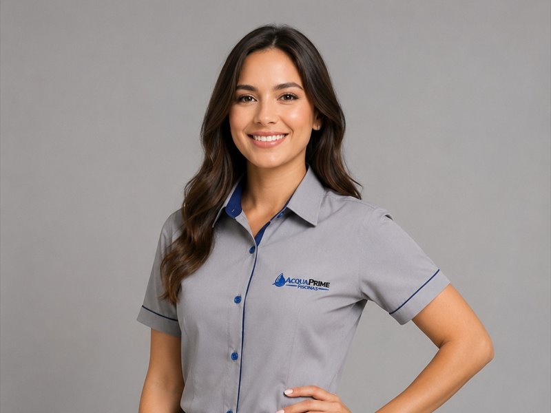 Camisa social feminina cinza com vivo azul e logo bordado